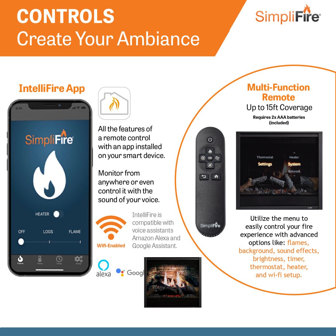 SimpliFire 36" Inception Traditional Electric Fireplace (Model SF-INC36)