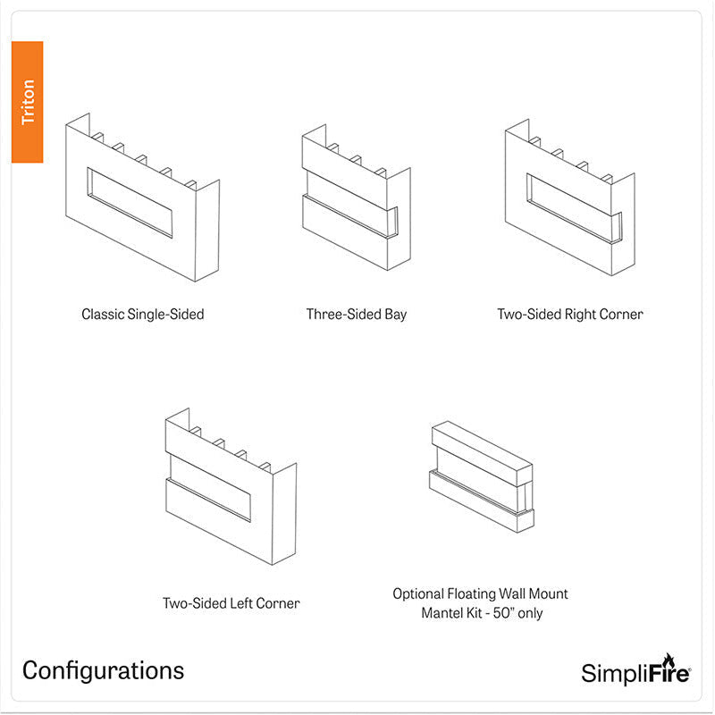 SimpliFire Triton 50-Inch Multi-View Smart Electric Fireplace (Model SF-TR50)