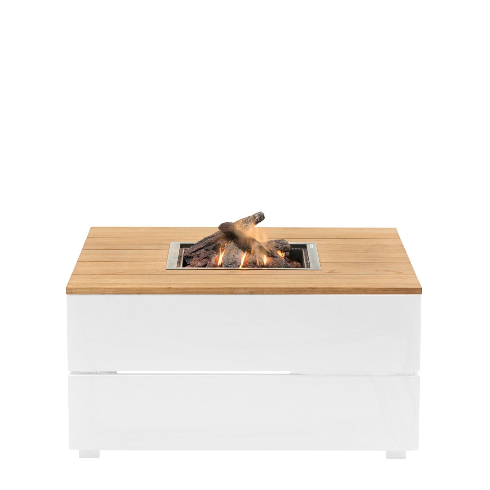 Cosi Cosipure 100 Square Gas Fire Pit Table, White Aluminum with Teak Top