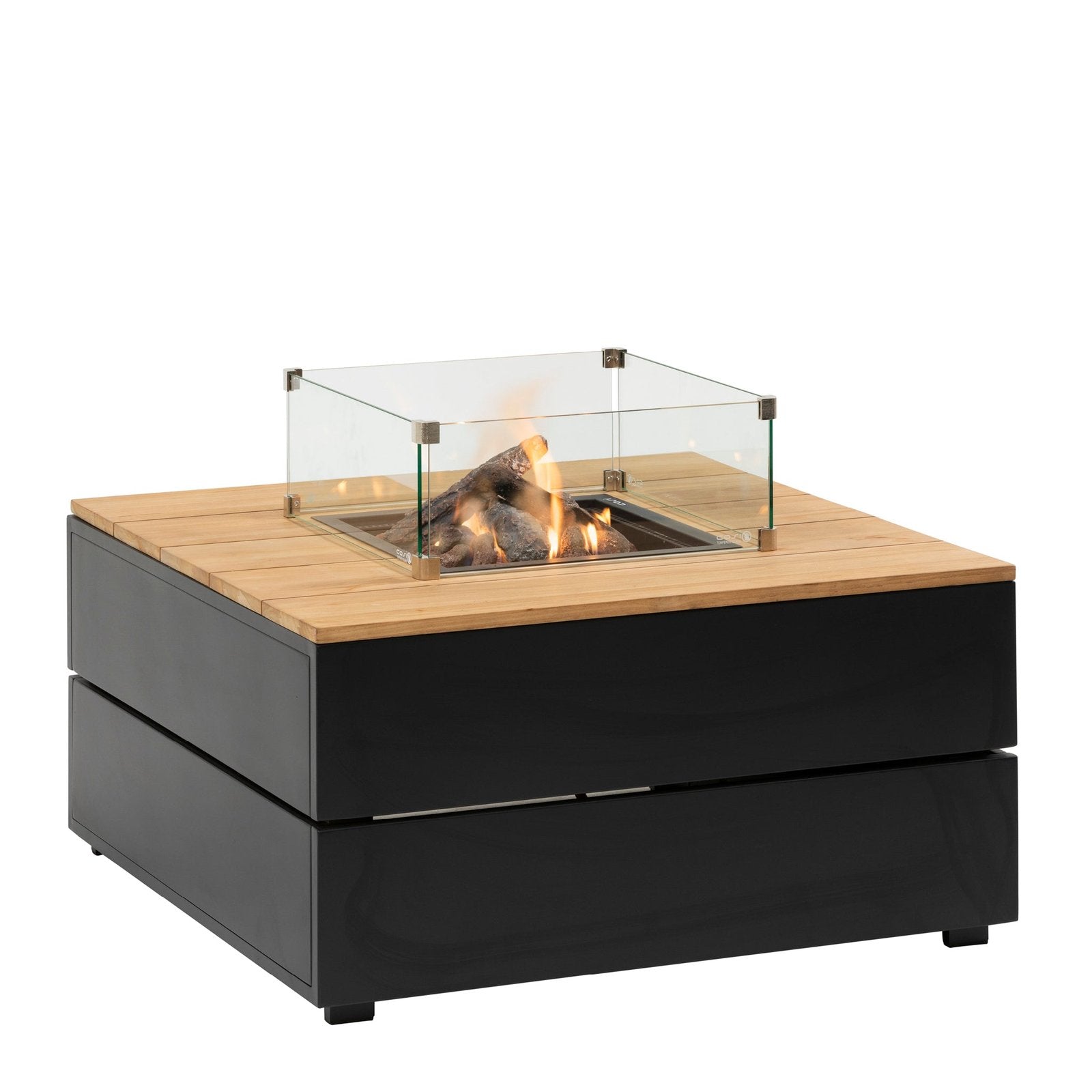 Cosi Cosipure 100 Square Gas Fire Pit Table, Black Aluminum with Teak Top