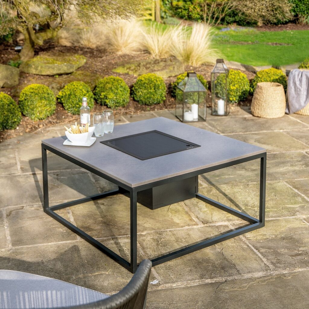 Cosi Cosiloft 100 Square Gas Fire Pit Coffee Table, Black Frame with Grey Top