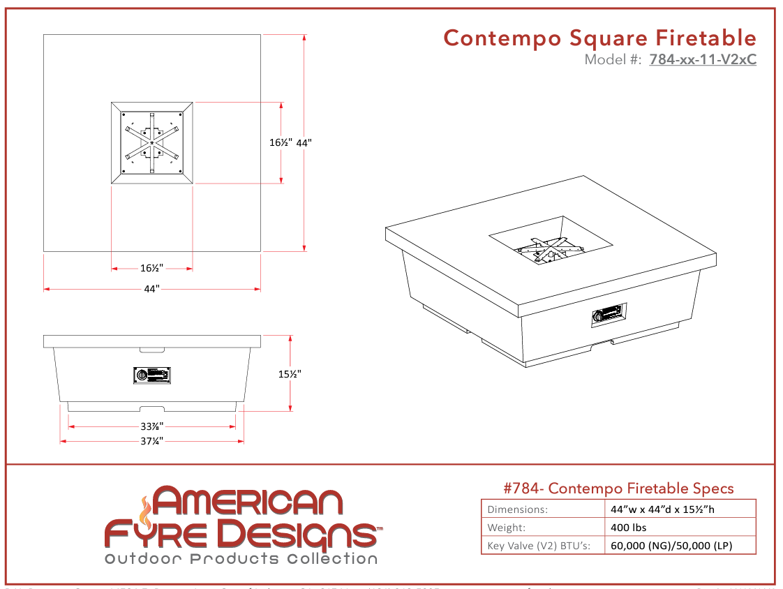 American Fyre Designs Contempo Square Concrete Fire Table