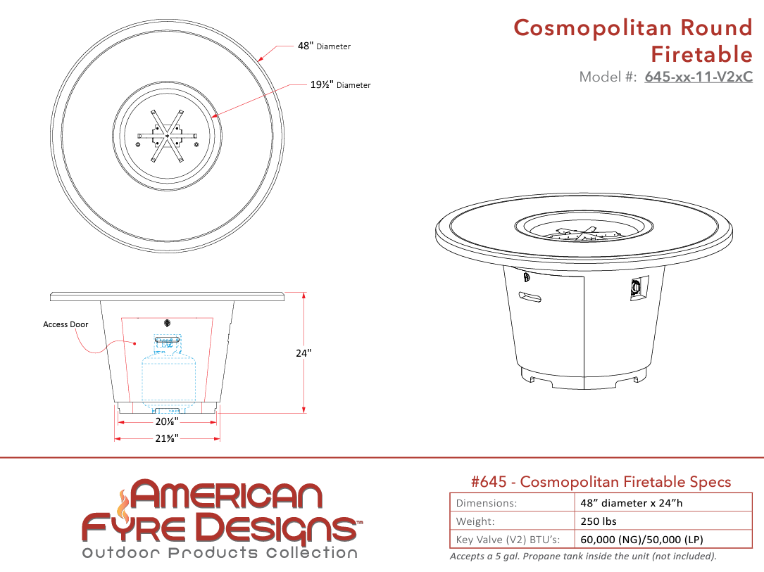 American Fyre Designs Cosmopolitan Round Concrete Fire Table