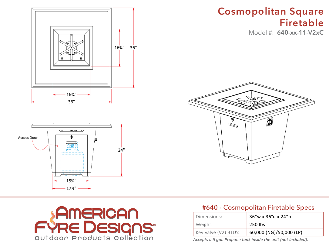 American Fyre Designs Cosmopolitan Square Concrete Fire Table