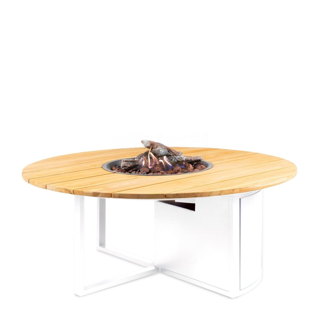 Cosi Cosiloft 120 Round Gas Fire Pit Table, White Frame with Teak Top