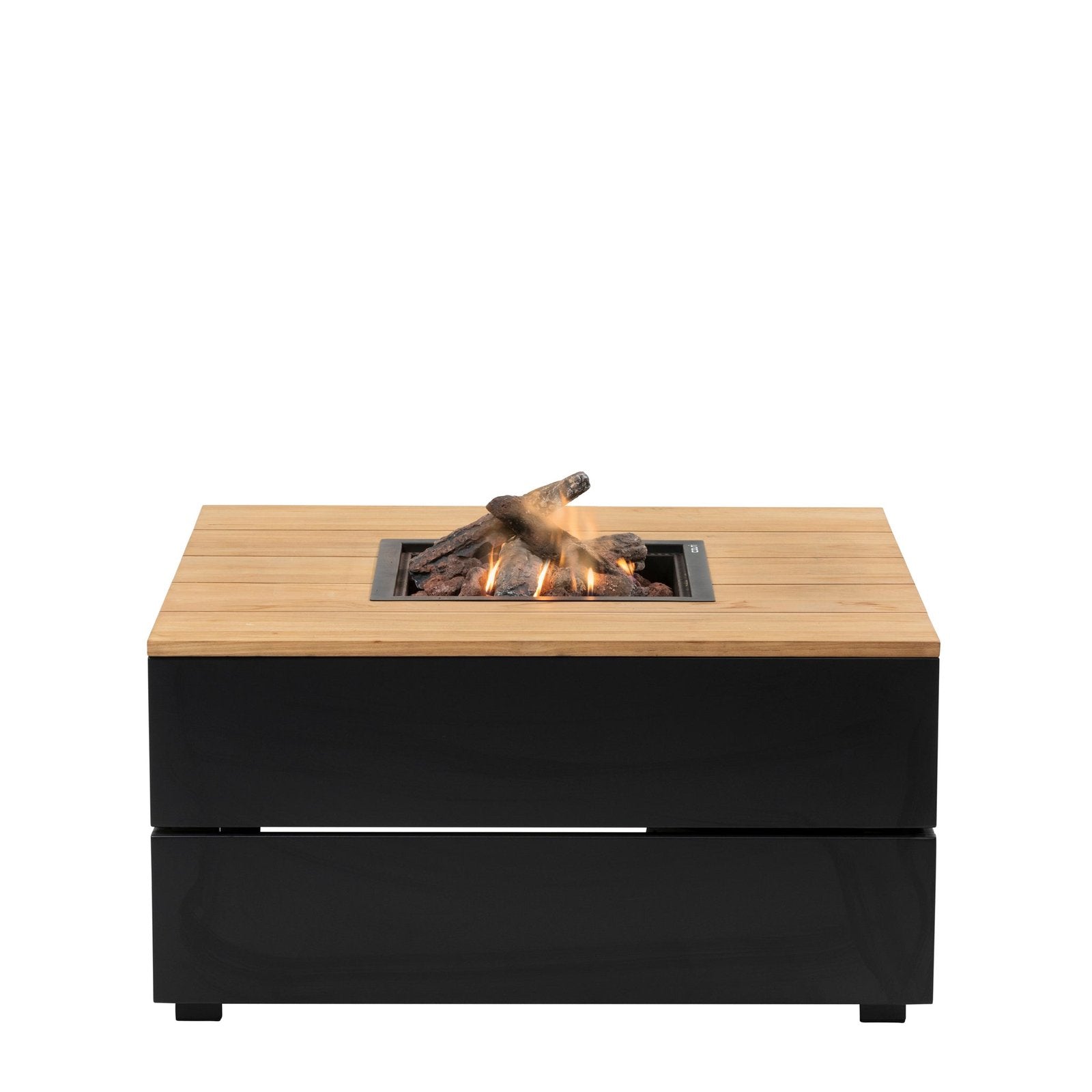 Cosi Cosipure 100 Square Gas Fire Pit Table, Black Aluminum with Teak Top