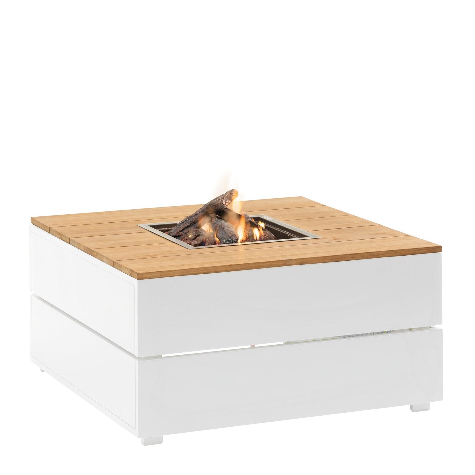 Cosi Cosipure 100 Square Gas Fire Pit Table, White Aluminum with Teak Top