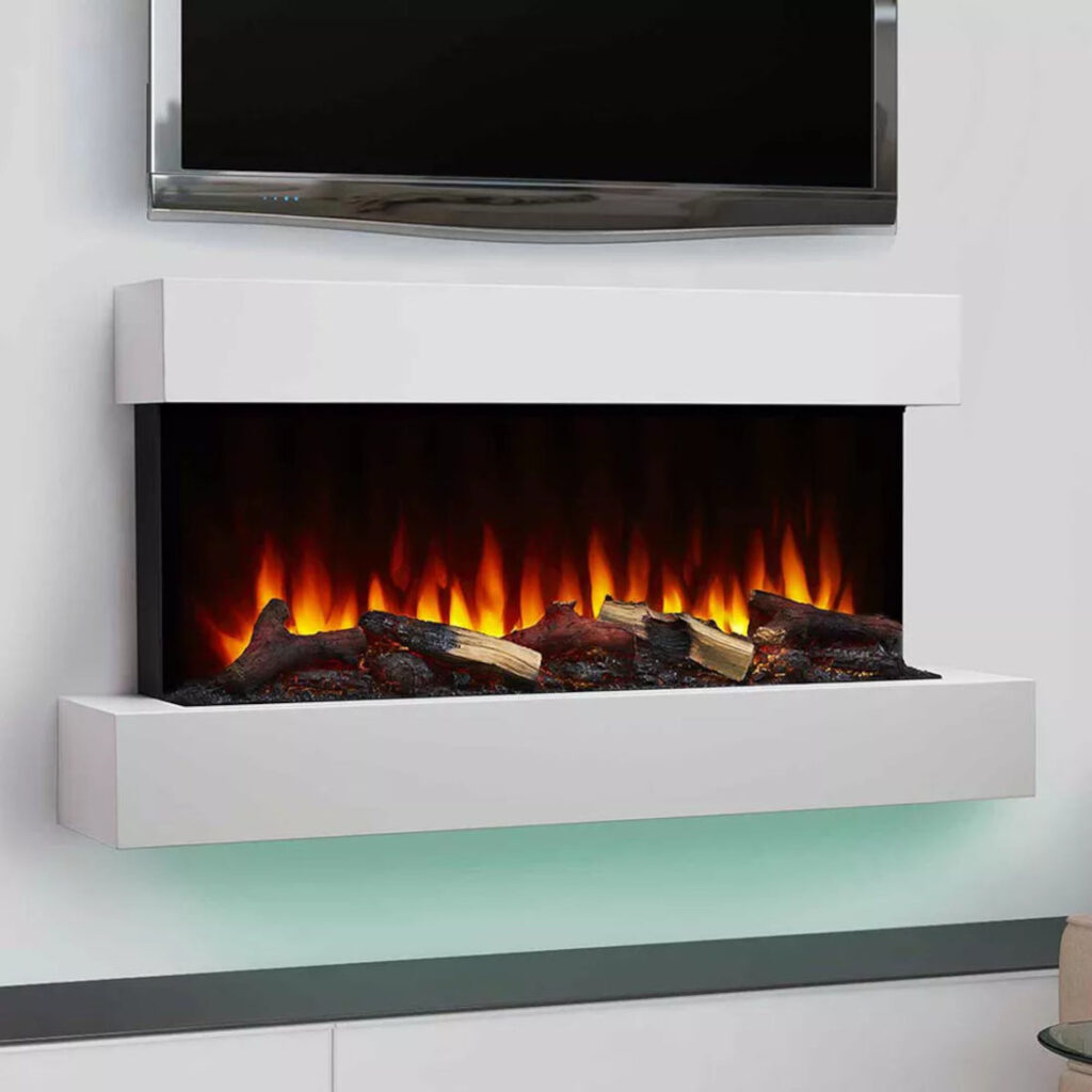 SimpliFire Format 43" Floating Mantel Wall Mount Linear Electric Fireplace (Model SF-FM43-WH)