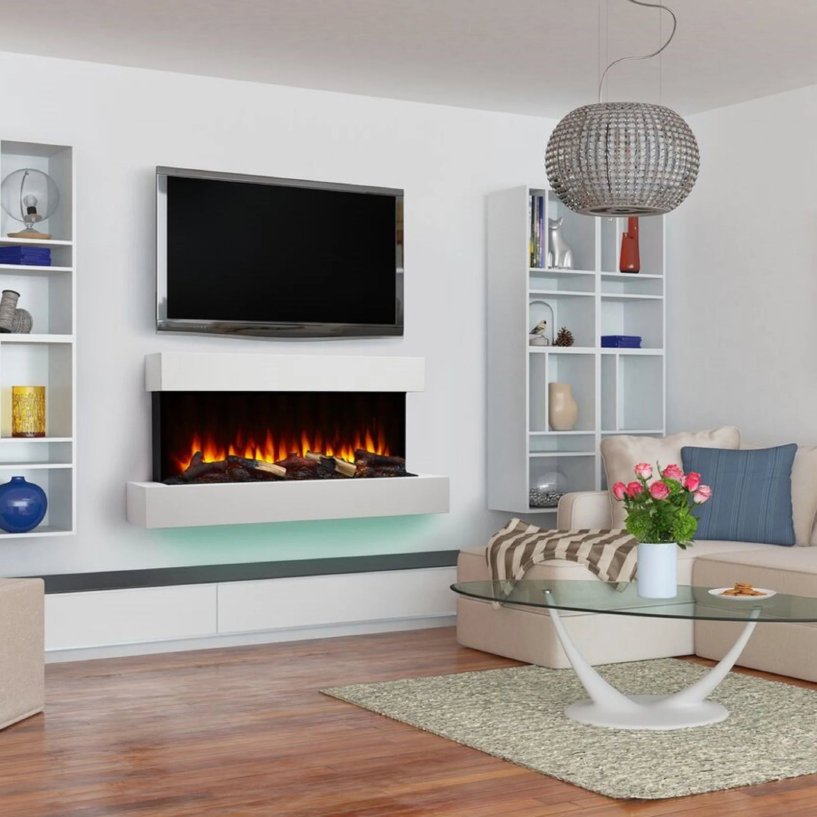 SimpliFire Format 43" Floating Mantel Wall Mount Linear Electric Fireplace (Model SF-FM43-WH)