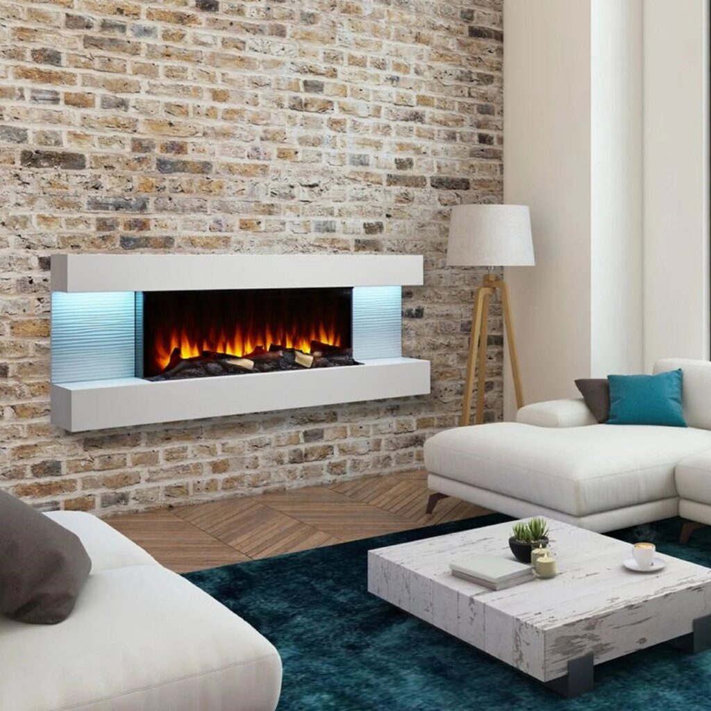 SimpliFire Format 60" Floating Mantel Wall Mount Linear Electric Fireplace (Model SF-FM60-WH)